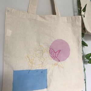 Hand embroideded , painted tote